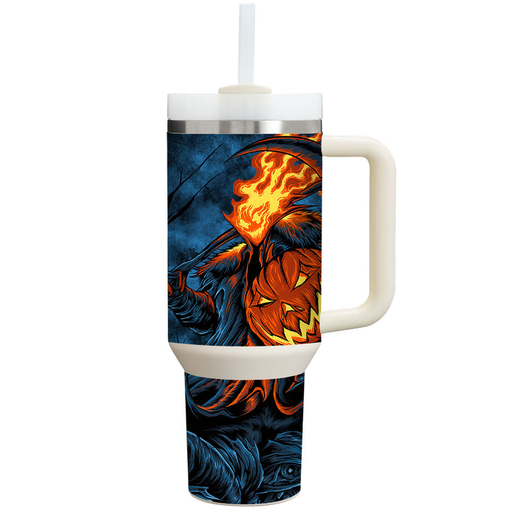 Stanley Personalized Tumbler Artist Series Flaming Pumpkin Skin