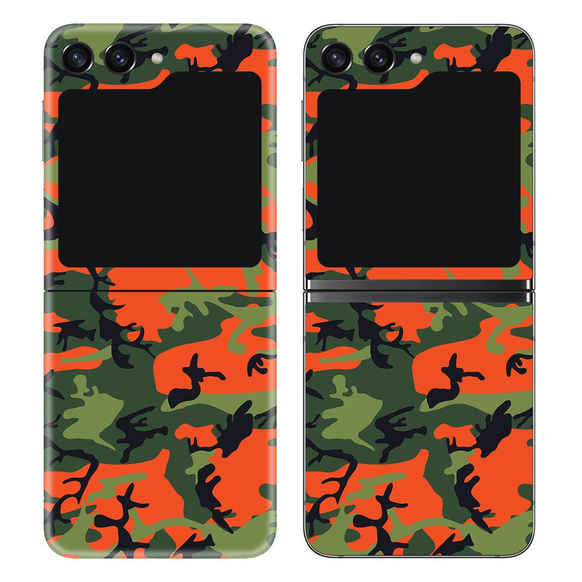 Samsung Galaxy Z Flip 5 Cover Camouflage Finger Ring Brun