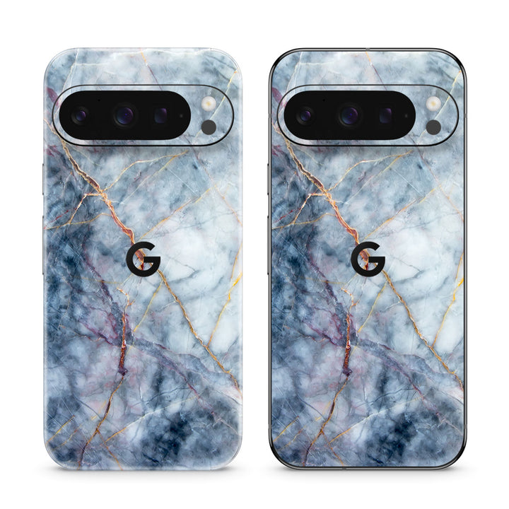 Pixel 9 Pro Marble Series Blue Gold Skin