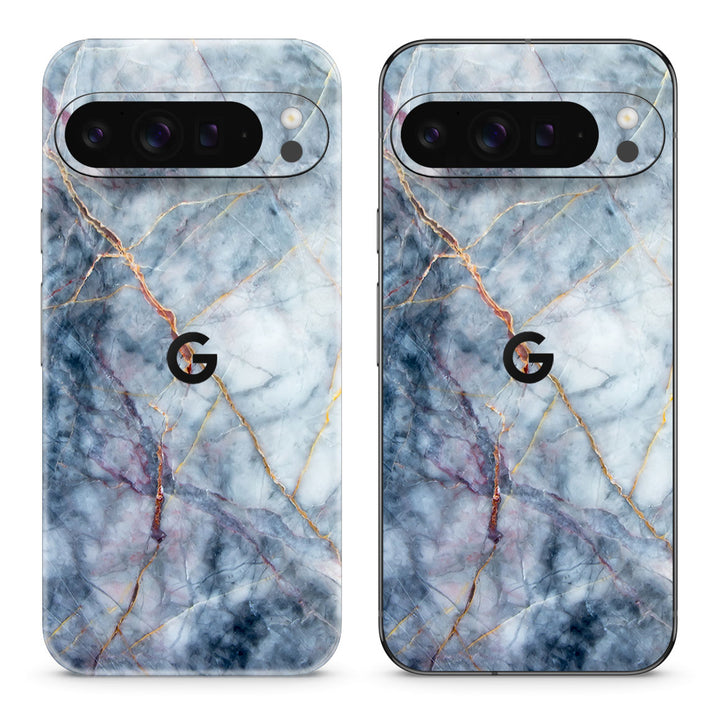 Pixel 9 Pro XL Marble Series Blue Gold Skin